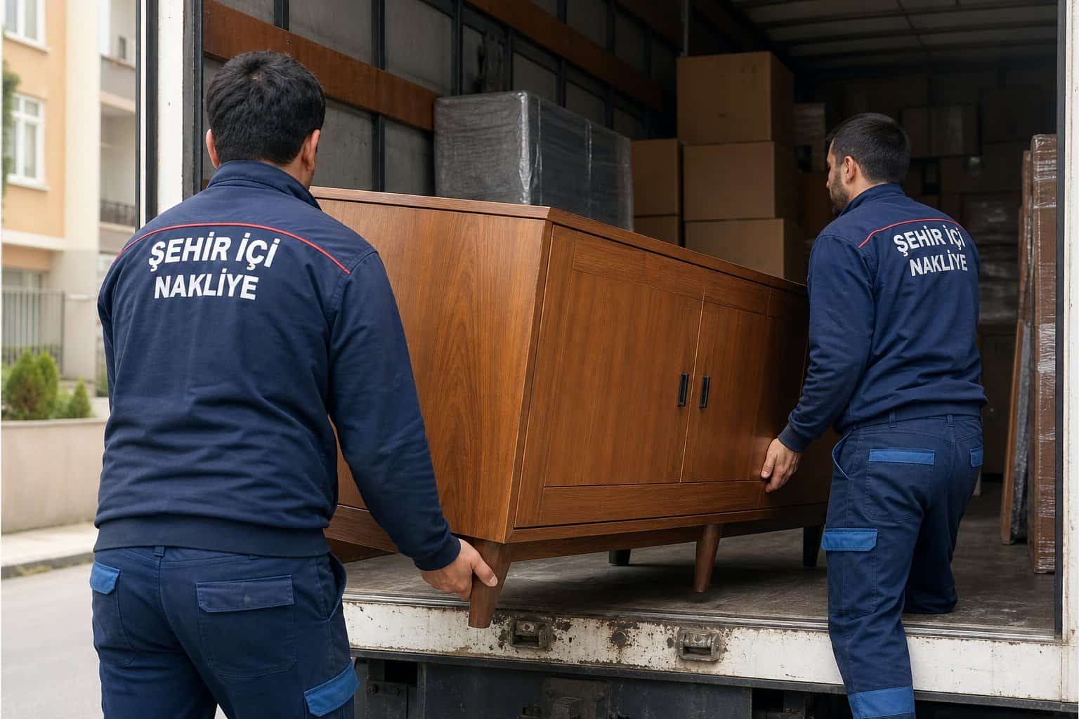 Kişiler Nakliye Hakkımızda - Ahsap konsolun araca yuklenmesi