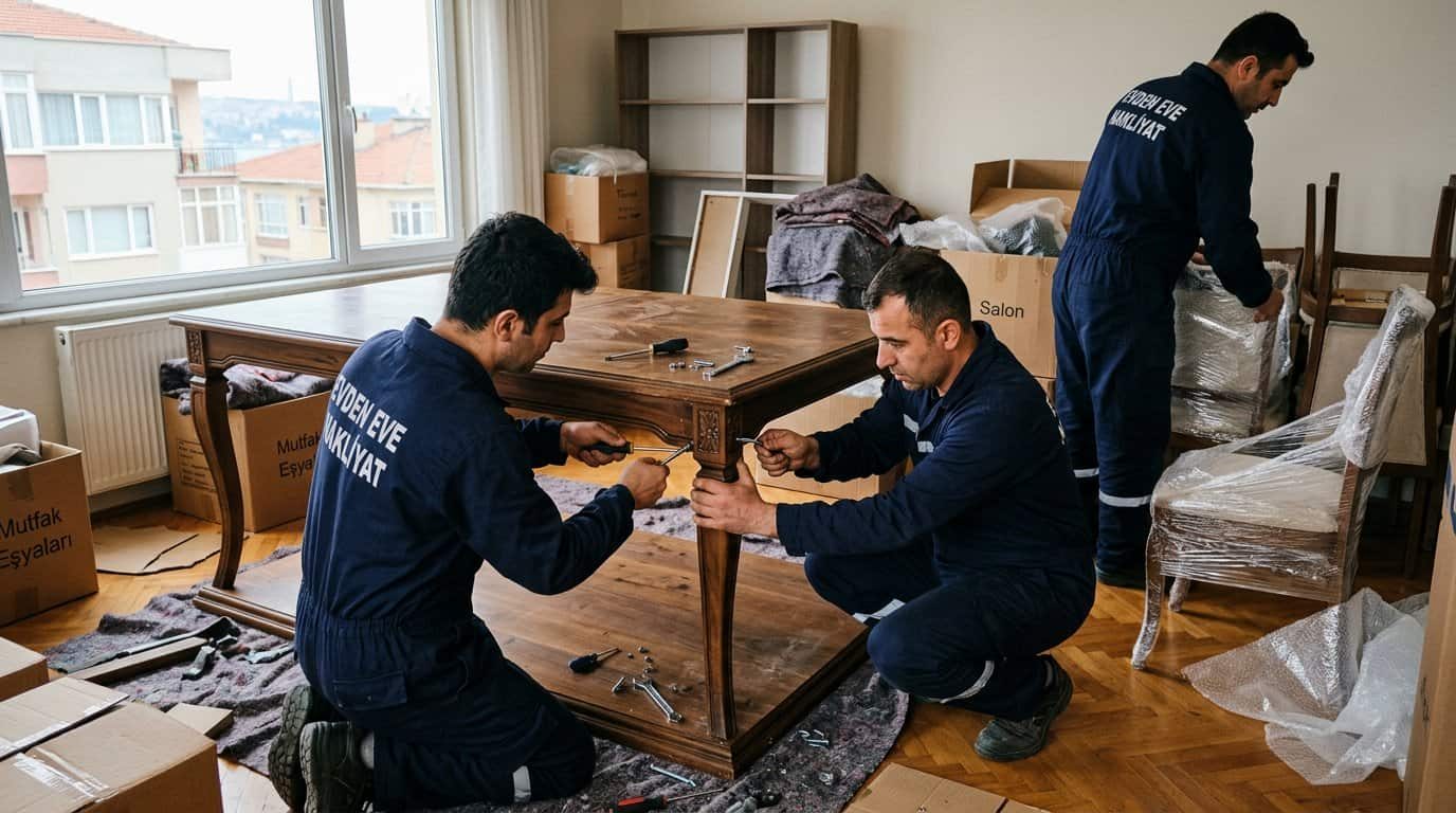 Koltuk ve Mobilya Taşıma - Ahsap masa iskeletini ekiple kurma