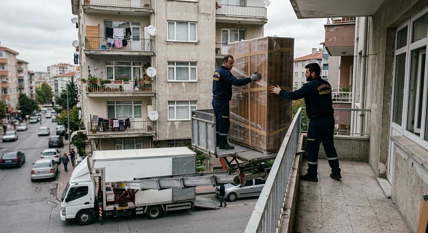 Kişiler Nakliye İletişim - Apartman cephesine kurulan uzun rayli sistem
