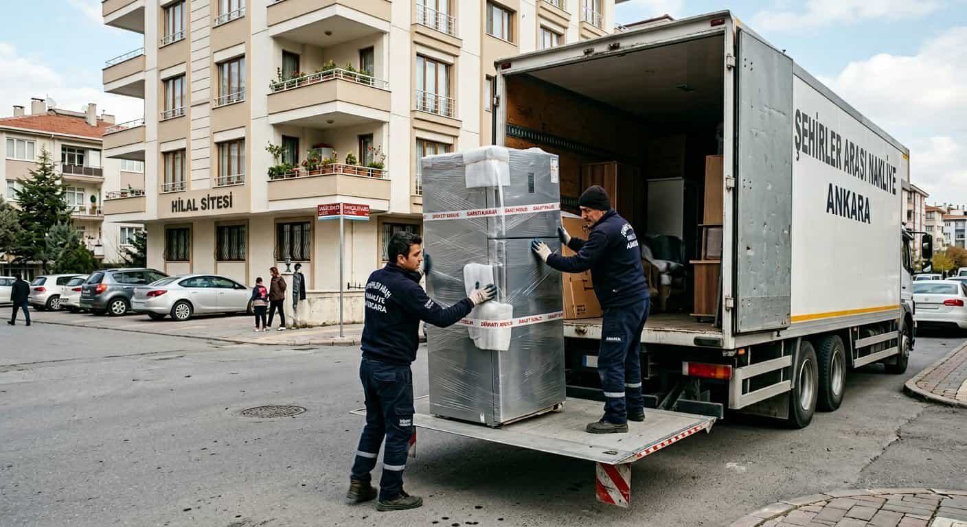 Muratlı Nakliye - Apartman onunde beyaz esya yukleme operasyonu