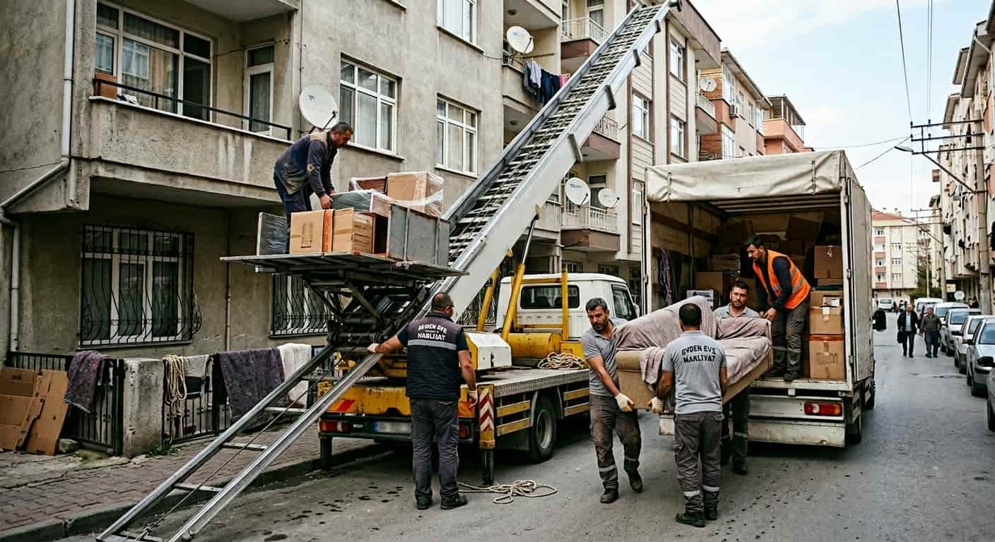 Kişiler Nakliye İletişim - Apartman onunde kamyonlu asansor kurulumu