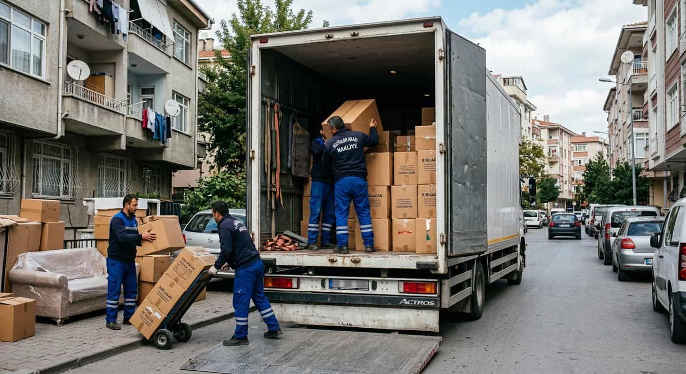 Muratlı Nakliye - Apartman onunde rampali kamyon yukleme duzeni